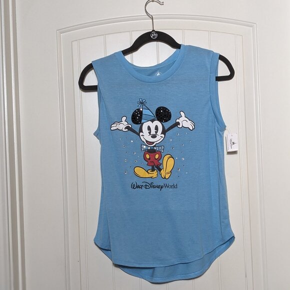 Disneyland Parks Tops - Disney Mickey Mouse 90th Birthday Women's Sleeveless Light Blue Shirt Size